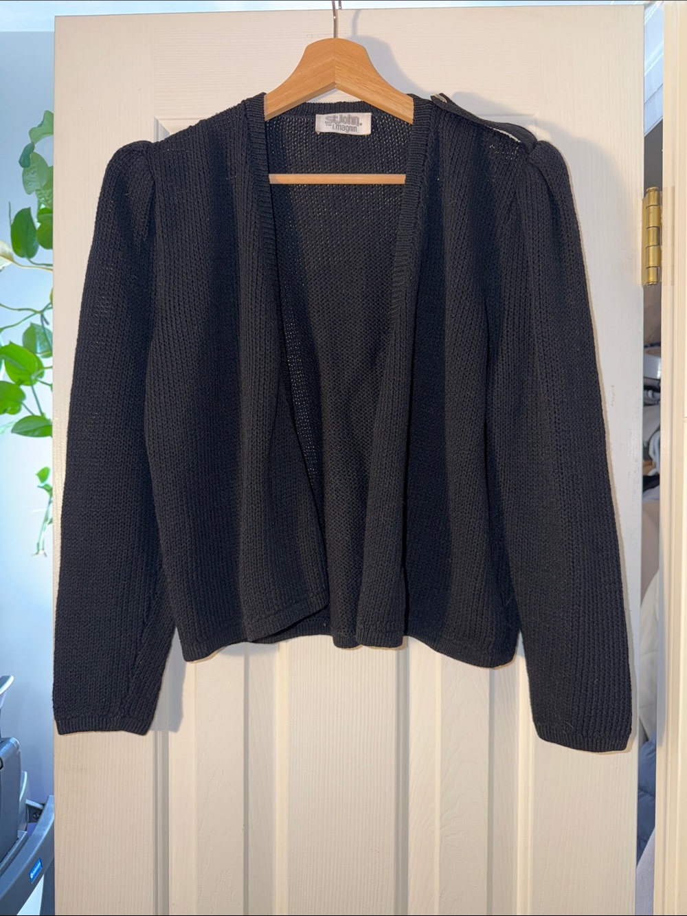 St. John Black Open-Front Knit Cardigan